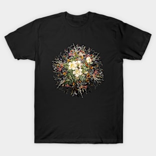 Vintage White Candolle Rose Flower Wreath T-Shirt